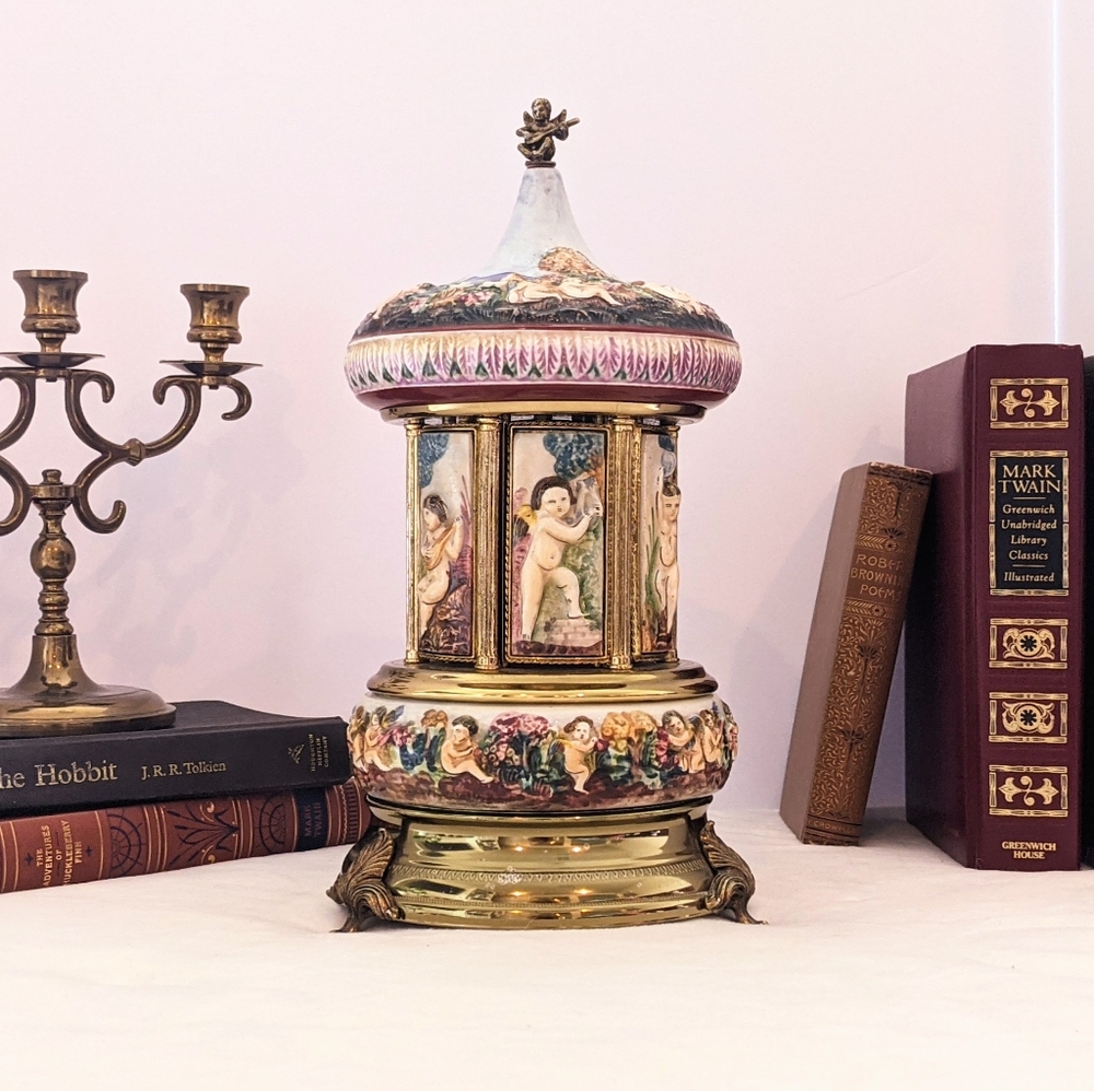 ANTIQUE Lipstick Music Box Carousel - Reuge